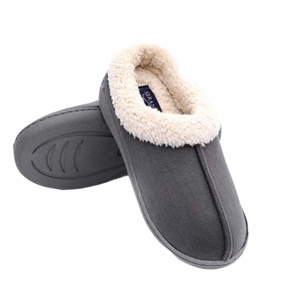 Sanoma Faux Fur & Faux Suede Gray Slippers, M